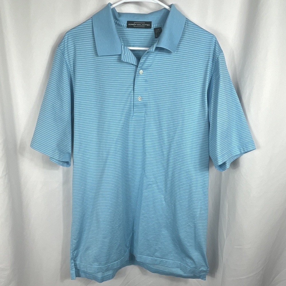 Carnoustie Blue/White Striped Polo Shirt Short Sleeve‎ Men's Size Large Cotton